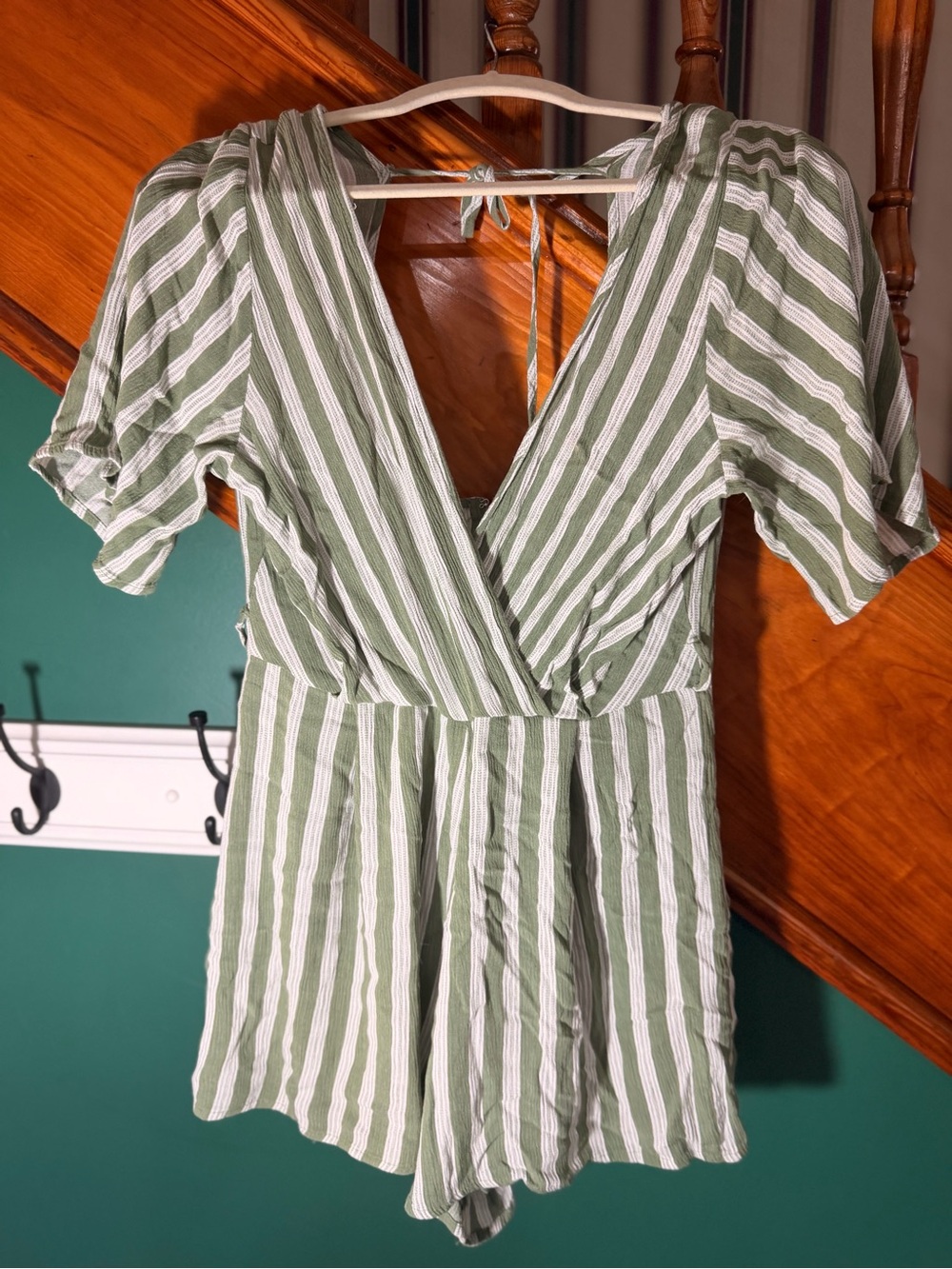 Trixxi Olive Green and White Striped One-Piece Romper